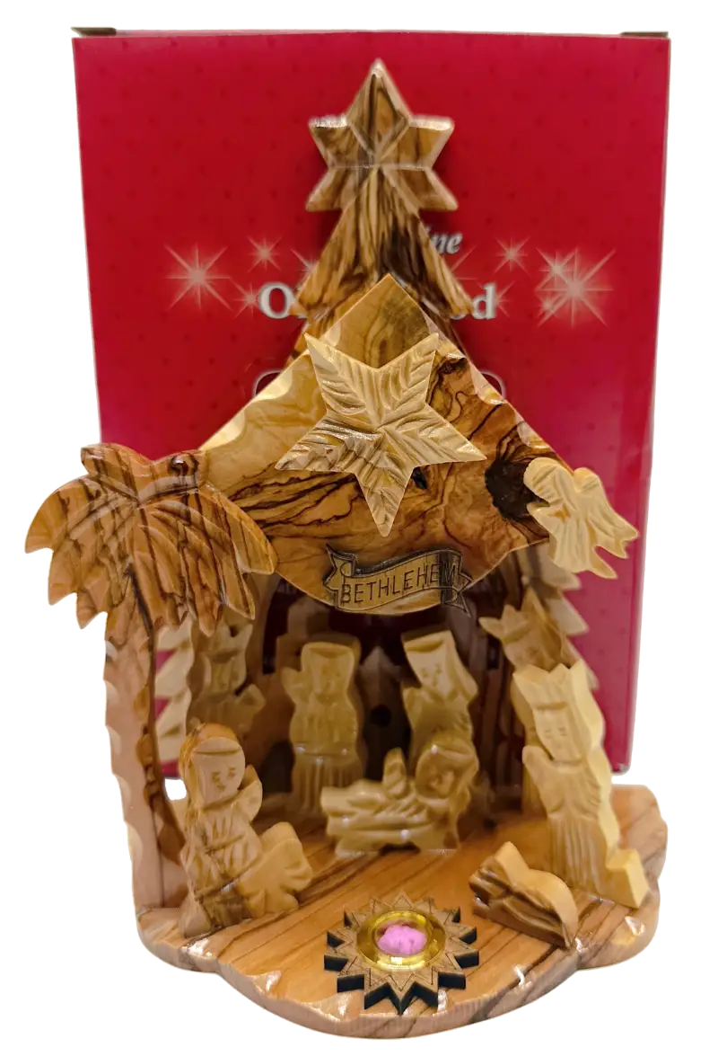 Large hand-carved olive wood nativity scene from bethlehem – full holy family & magi set with star - nativities