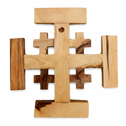 Olive Wood Crusader Jerusalem Cross from Bethlehem
