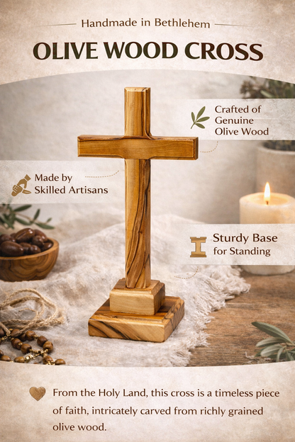 Handmade Olive Wood Cross from Bethlehem – Christian Cross Decor, Holy Land Gift – 6.1" 7.5" 9.25" 11.2" Sizes