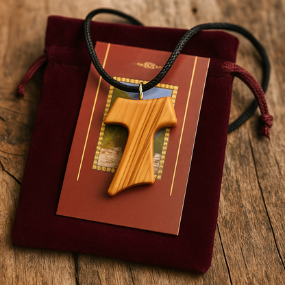 ✝️ Tau Cross Charm Necklace – Handcrafted Olive Wood from Bethlehem | 1.8x1.7 Inches | Spiritual Symbol of Peace & Protection