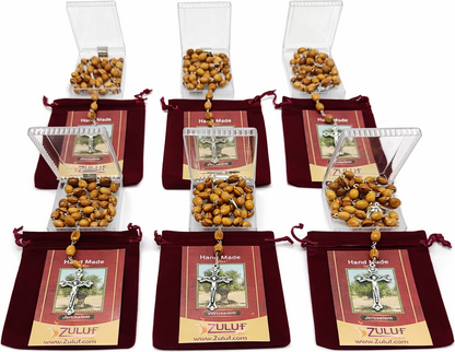 Olive Wood Rosary Handmade in Bethlehem – 21.6” Catholic Rosary with Metal Crucifix – Includes Velvet Bag, Plastic Gift Box & Certificate – Available in 1, 3 or 6 Pieces