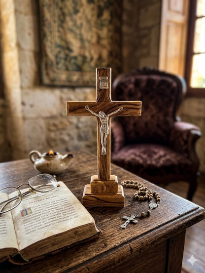 Handmade Olive Wood Crucifix from Bethlehem – Christian Cross with Metal Corpus & INRI – Holy Land Gift (4 Sizes)