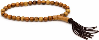 Olive Wood Prayer Beads 25 cm with Tassel, Handmade Wooden Worry Beads with Velvet Pouch, Smooth Round Beads for Prayer, Meditation & Daily Carry