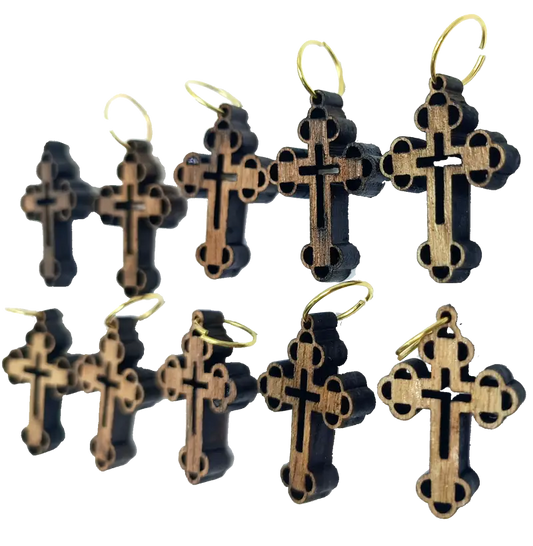 Elegant wooden cross charm pendant – 1.1’’ x 0.7’’ intricate laser cut religious accessory 10 charm