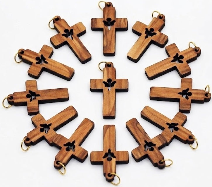 Holy Spirit Dove Cross Pendant – 1.22" x 0.82" Laser-Cut Wooden Charm with Symbol of Peace - Handmade in Bethlehem | Zuluf