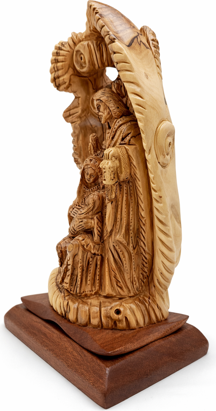Hand-Carved Olive Wood Holy Family Statue from Bethlehem – Baby Jesus, Virgin Mary & Saint Joseph – Large Christian Nativity Sculpture