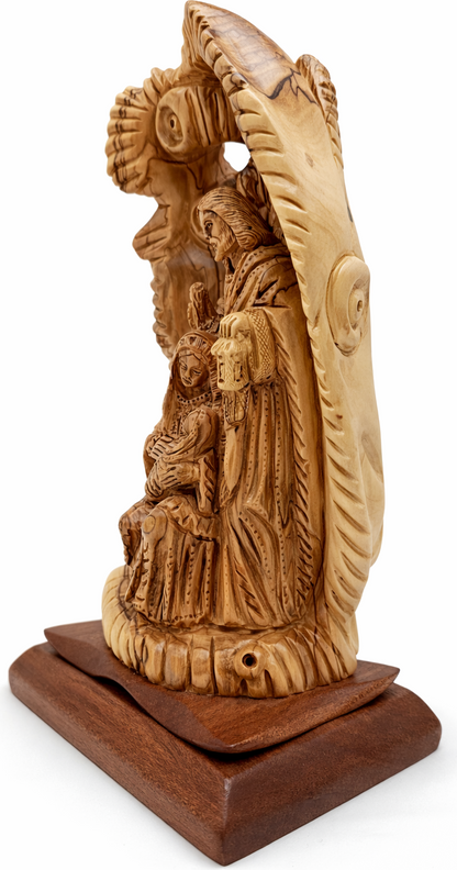 Hand-Carved Olive Wood Holy Family Statue from Bethlehem – Baby Jesus, Virgin Mary & Saint Joseph – Large Christian Nativity Sculpture