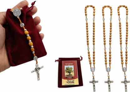 Olive Wood Rosary with Metal Crucifix & Medals | Classic Prayer Rosary
