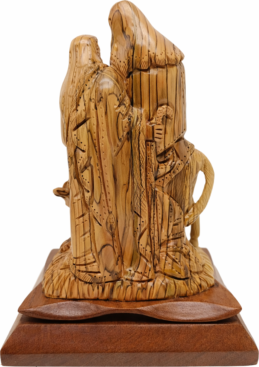 Hand Carved Olive Wood Holy Family Flight to Egypt Statue 9.4” | Handmade Bethlehem Holy Land Sculpture