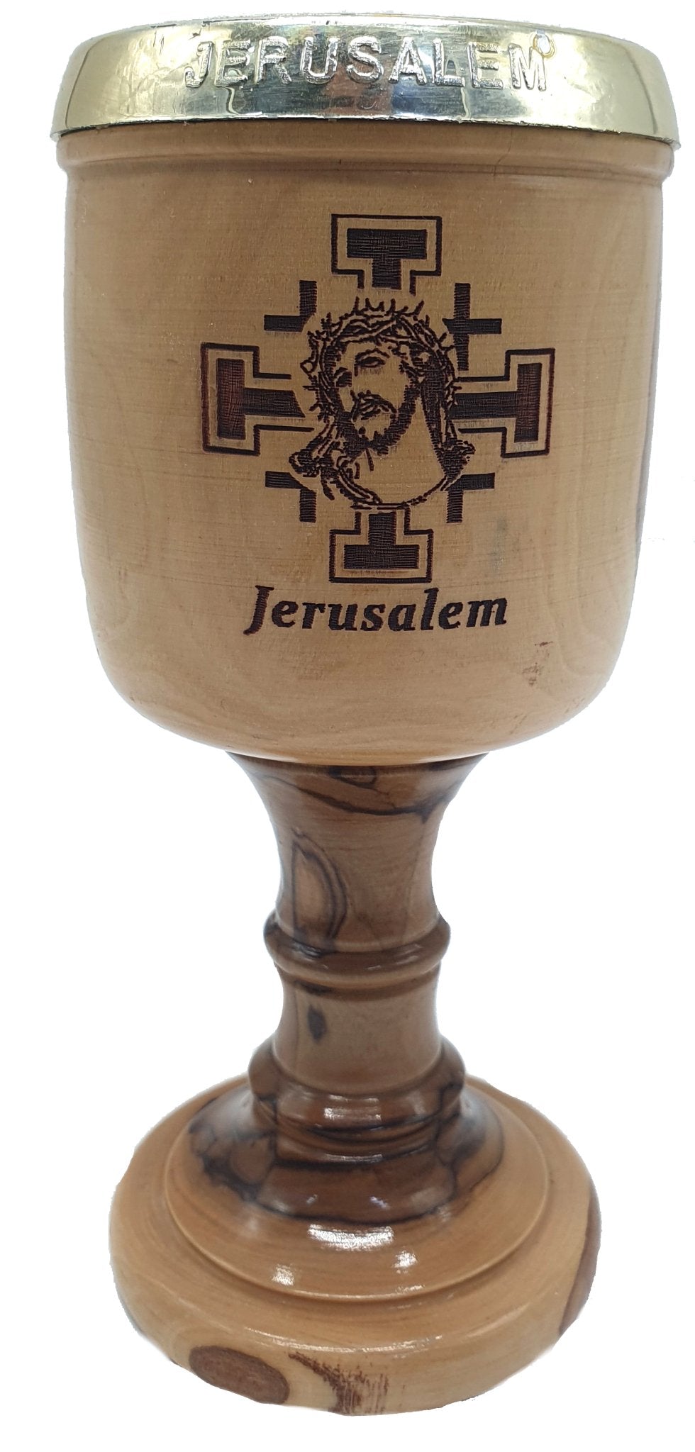 Genuine Olive Wood Chalice with Golden Insert – Handcrafted in the Holy Land | Perfect for Gift and Decor, 3.3x2.8x2.8", 180g - Zuluf