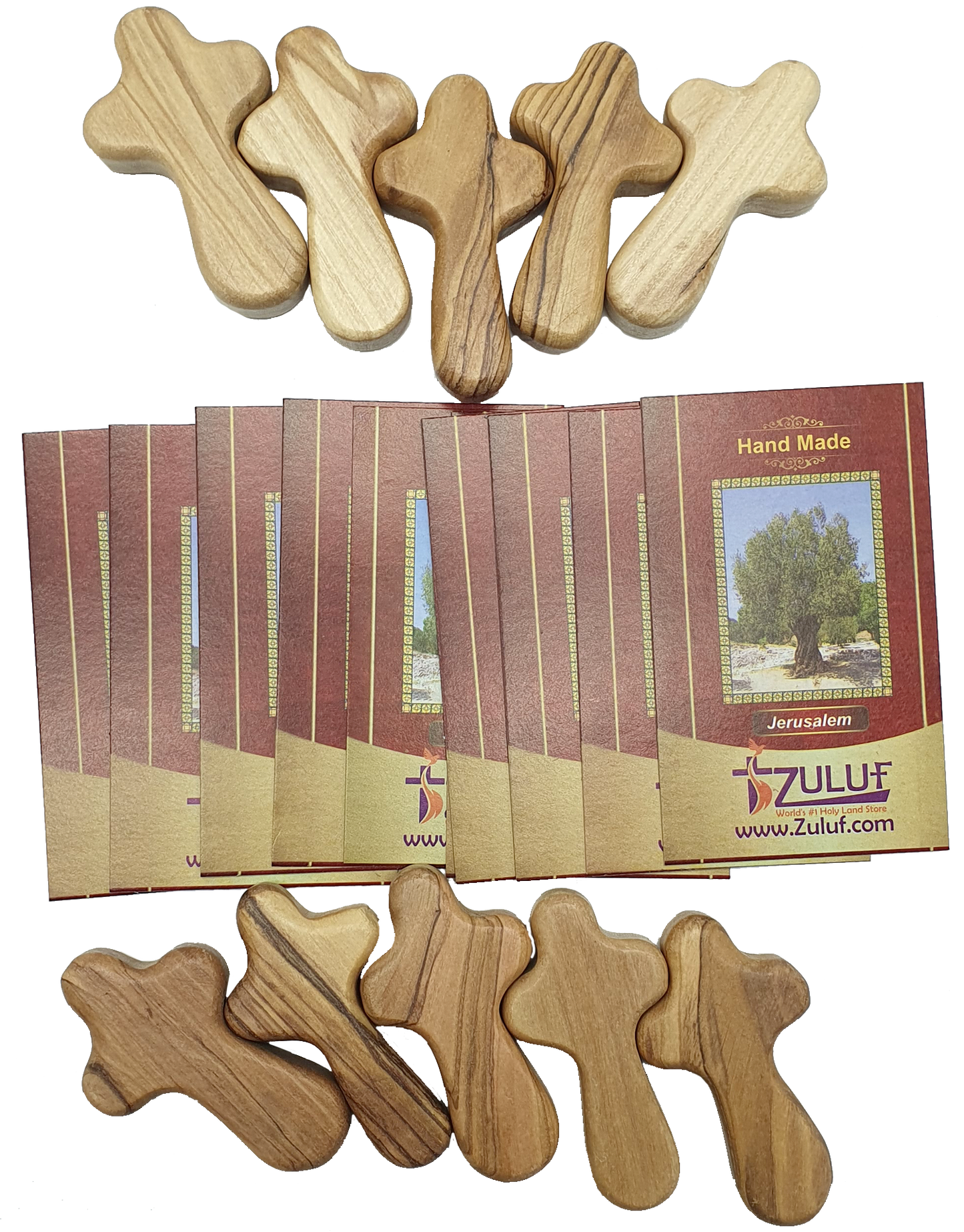 Olive Wood Hand Held Comfort Cross from Holy Land in Multiple Sizes - Detail View