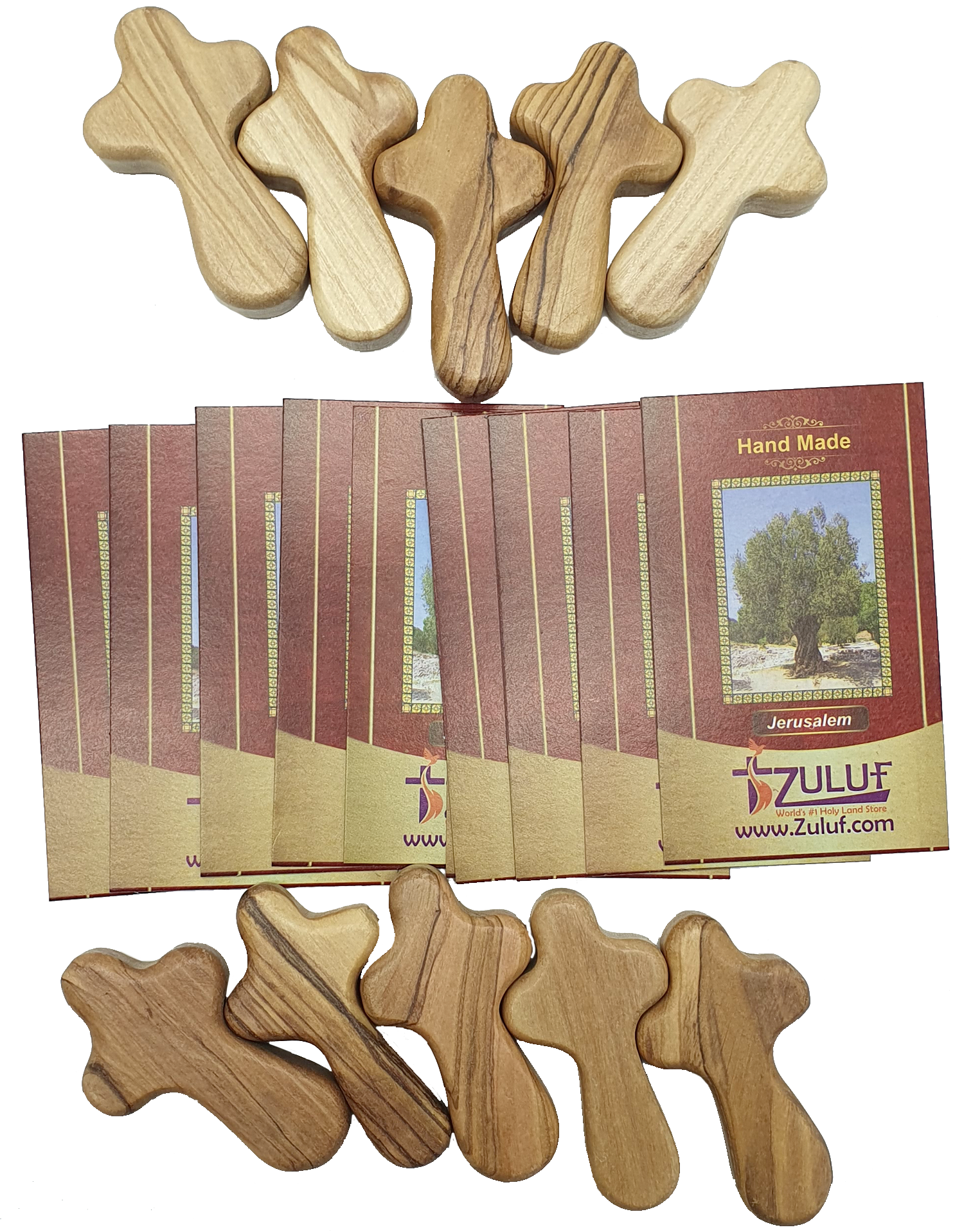 Olive Wood Hand Held Comfort Cross from Holy Land in Multiple Sizes - Detail View