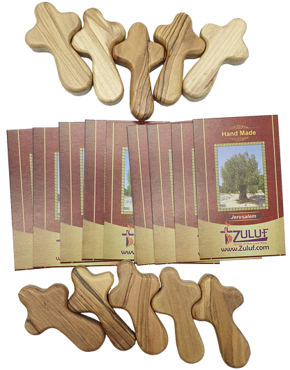 Olive Wood Hand Held Comfort Cross from Holy Land in Multiple Sizes - Detail View