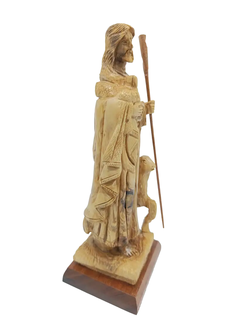 The good shepherd olive wood statue of jesus with sheep from bethlehem holy land - figures