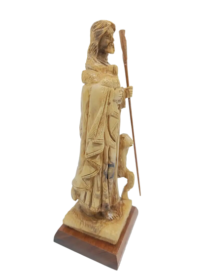 The good shepherd olive wood statue of jesus with sheep from bethlehem holy land - figures