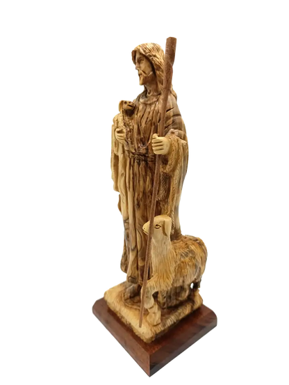 The good shepherd olive wood statue of jesus with sheep from bethlehem holy land - figures