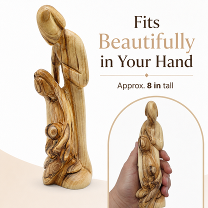 Hand carved Holy Family figurine olive wood Joseph Mary Jesus