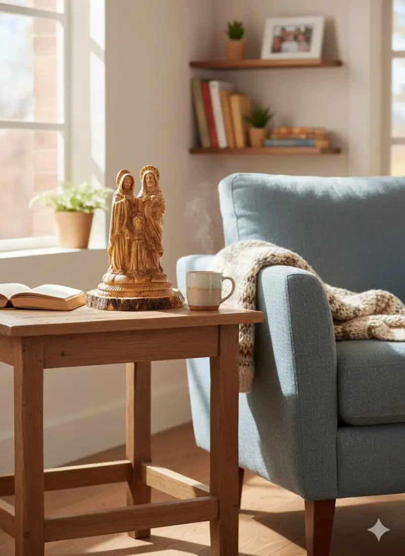 Hand carved holy family olive wood statue from bethlehem – authentic handmade christian figurine - figures