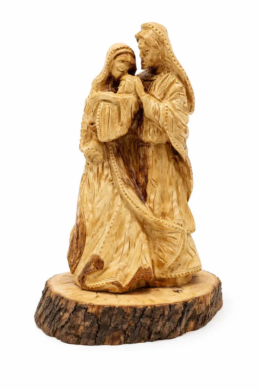 Hand carved holy family olive wood statue from bethlehem – authentic handmade christian figurine - figures