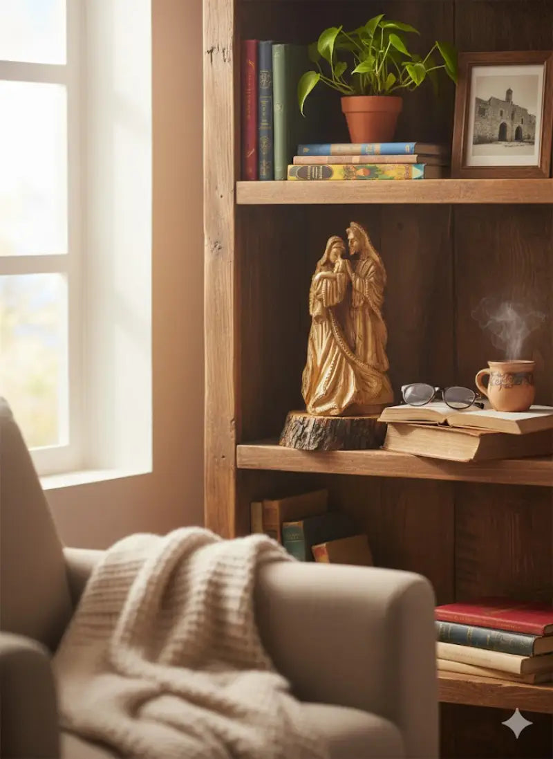 Hand carved holy family olive wood statue from bethlehem – authentic handmade christian figurine - figures