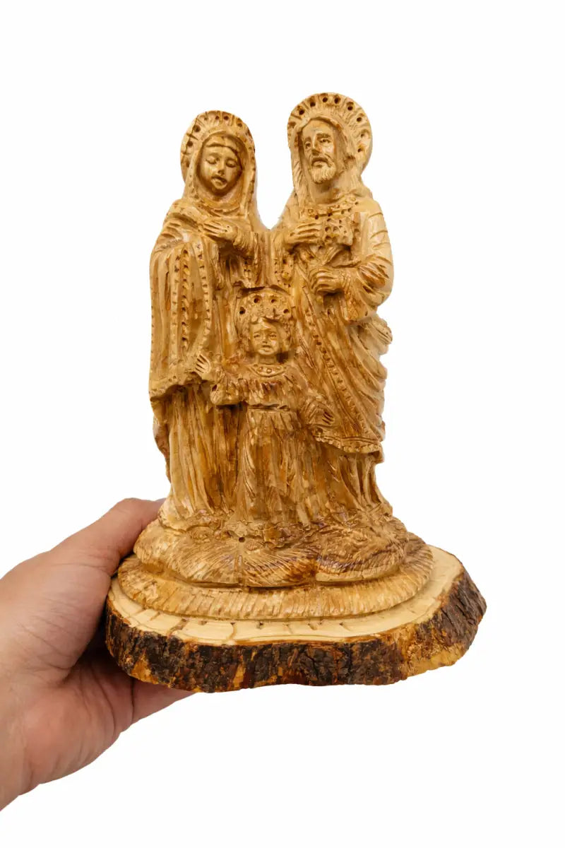 Hand carved holy family olive wood statue from bethlehem – authentic handmade christian figurine - figures