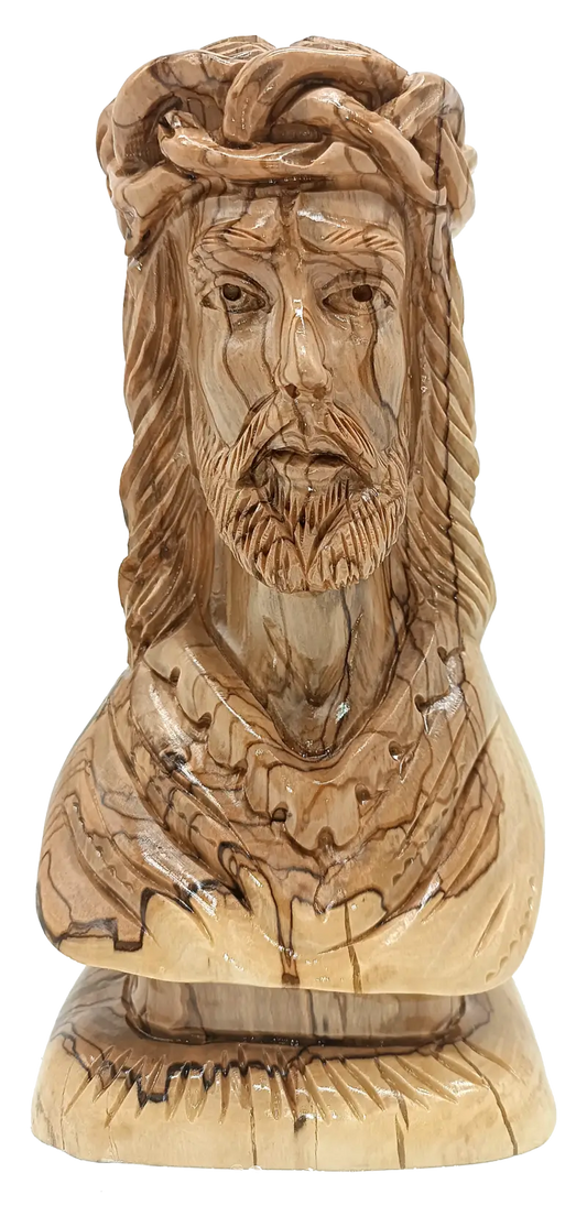 Hand carved jesus christ bust in olive wood - figures