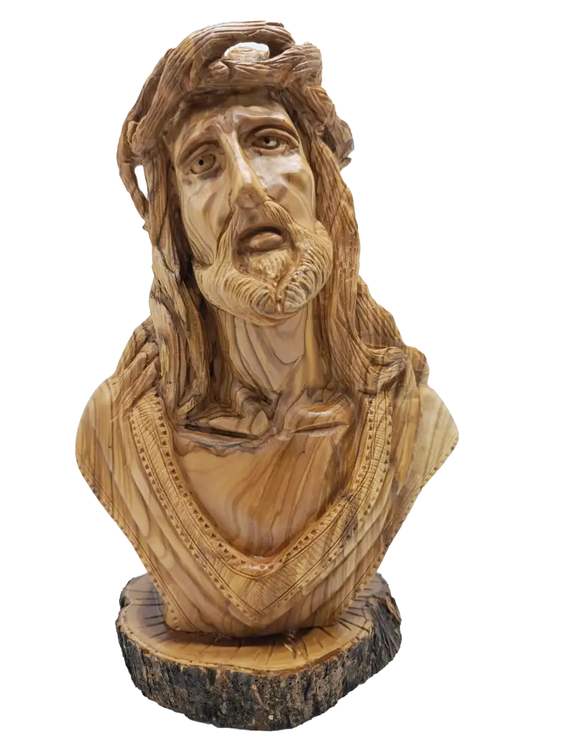 Hand carved olive wood bust of jesus from bethlehem holy land - figures