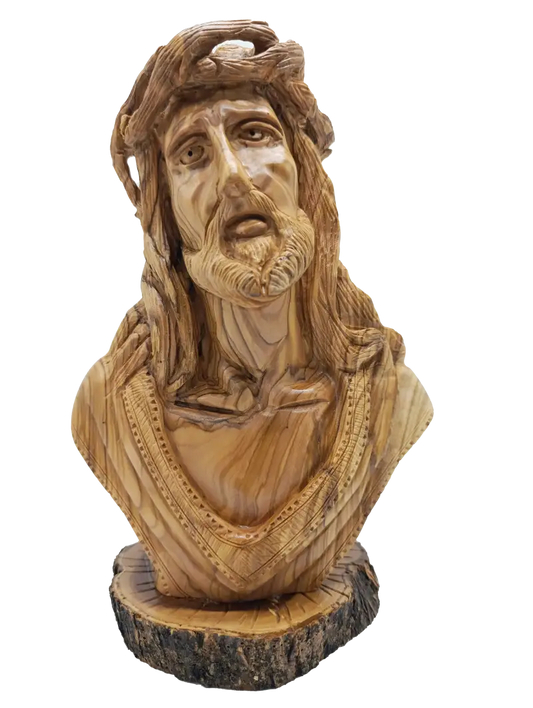 Hand carved olive wood bust of jesus from bethlehem holy land - figures