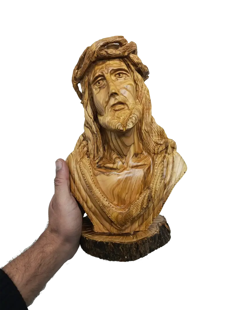 Hand carved olive wood bust of jesus from bethlehem holy land - figures