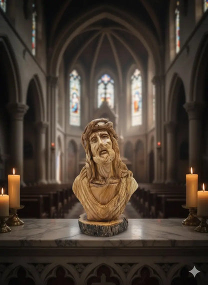 Hand carved olive wood bust of jesus from bethlehem holy land - figures