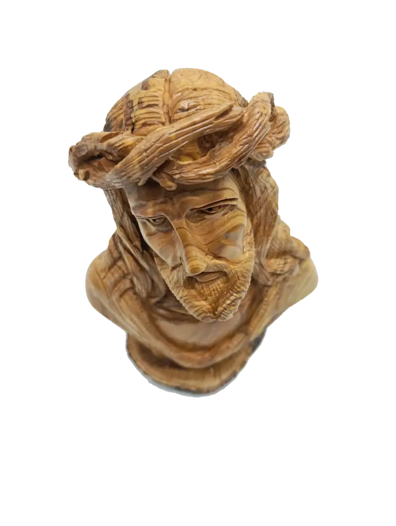 Hand carved olive wood bust of jesus from bethlehem holy land - figures