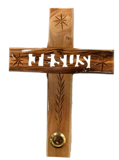 Hand-carved olive wood cross with jesus – made in bethlehem from holy land trees (6.1x4.3 inches) - crosses