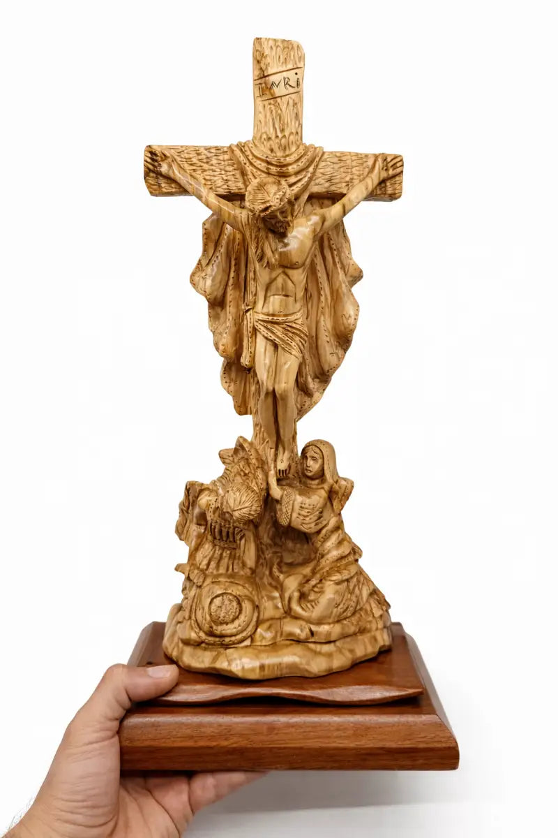 Hand-carved olive wood crucifix from bethlehem – jesus on the cross large christian wall & table sculpture - figures