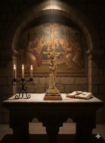 Hand-carved olive wood crucifix with saint figure from bethlehem – jesus on the cross large holy land christian