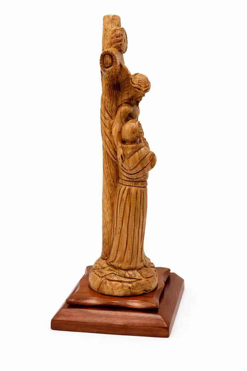 Hand-carved olive wood crucifix with saint figure from bethlehem – jesus on the cross large holy land christian