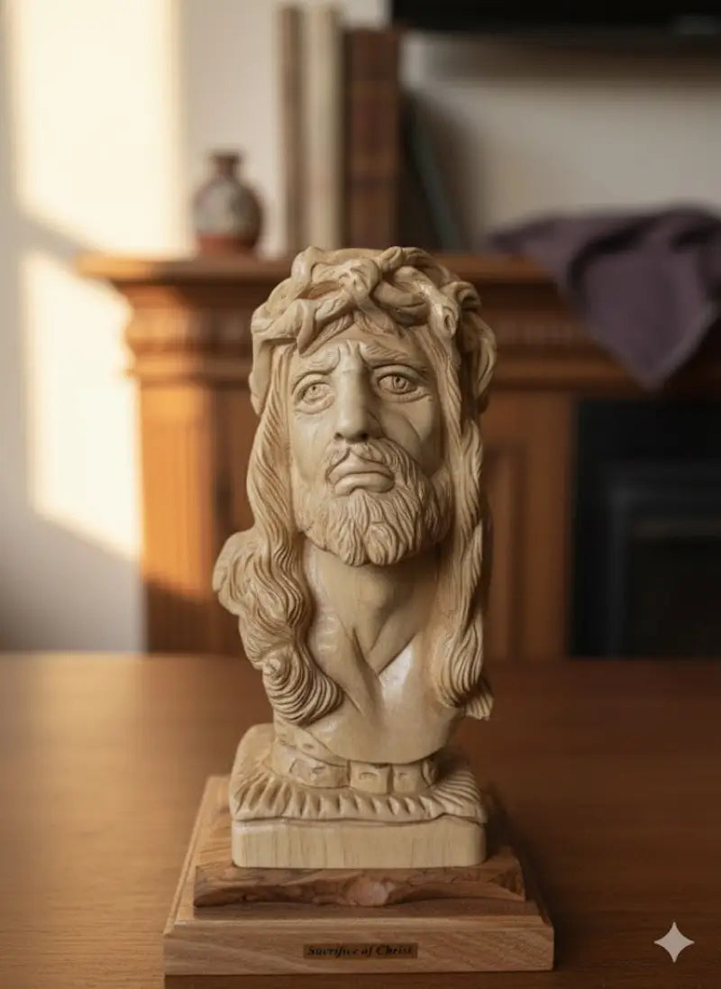 Hand carved olive wood face of jesus from bethlehem holy land - figures