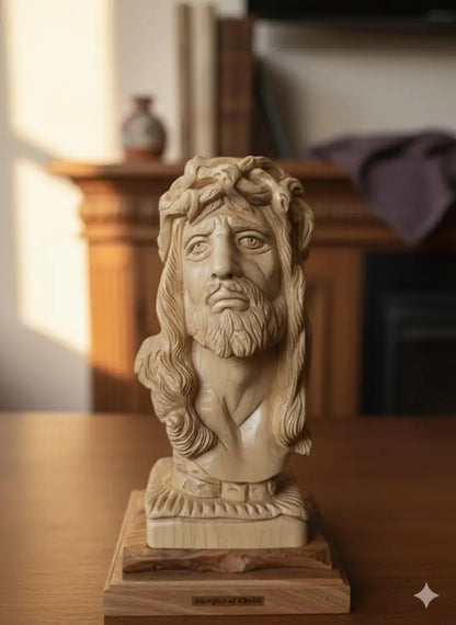Hand carved olive wood face of jesus from bethlehem holy land - figures