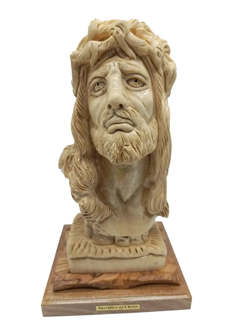 Hand carved olive wood face of jesus from bethlehem holy land - figures