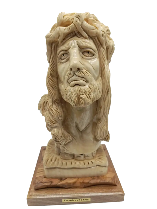 Hand carved olive wood face of jesus from bethlehem holy land - figures