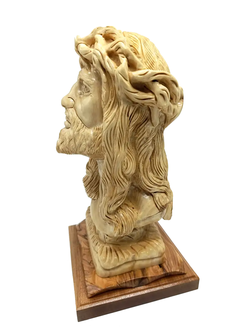 Hand carved olive wood face of jesus from bethlehem holy land - figures