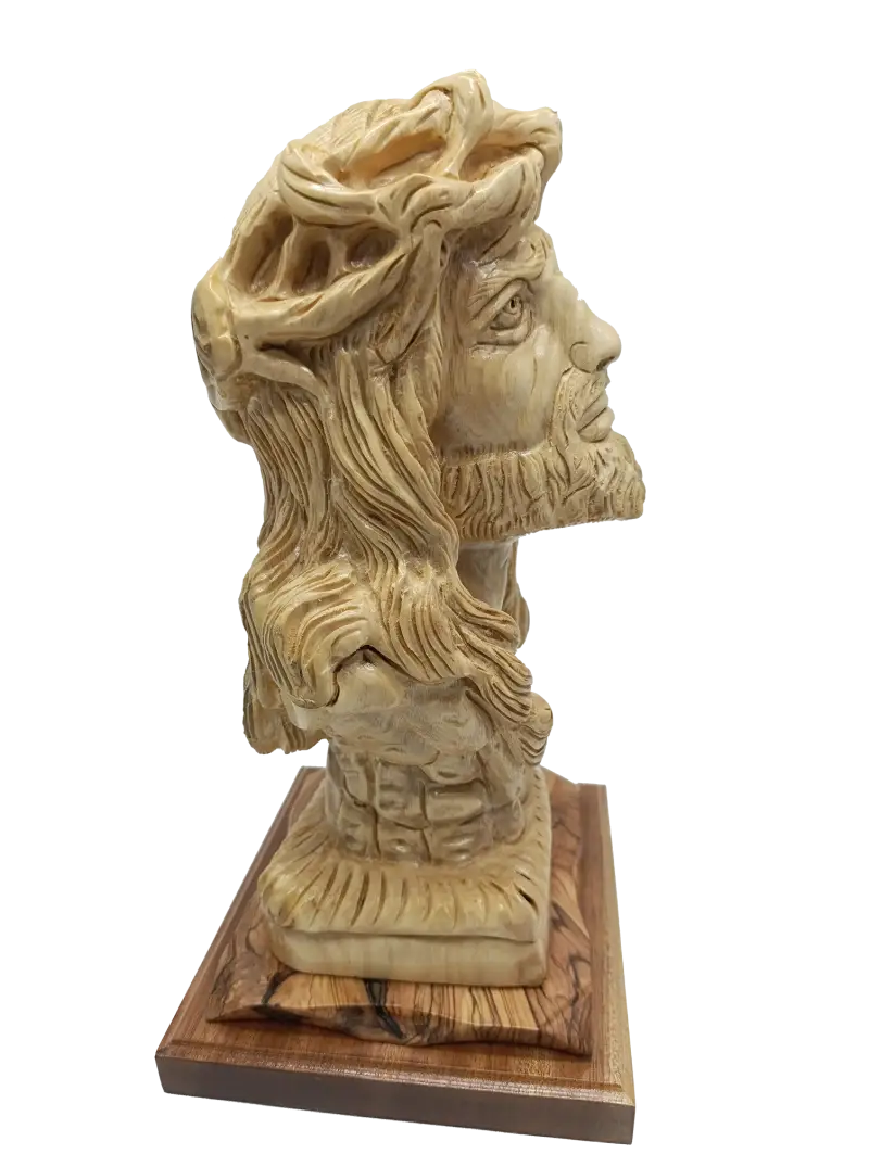 Hand carved olive wood face of jesus from bethlehem holy land - figures