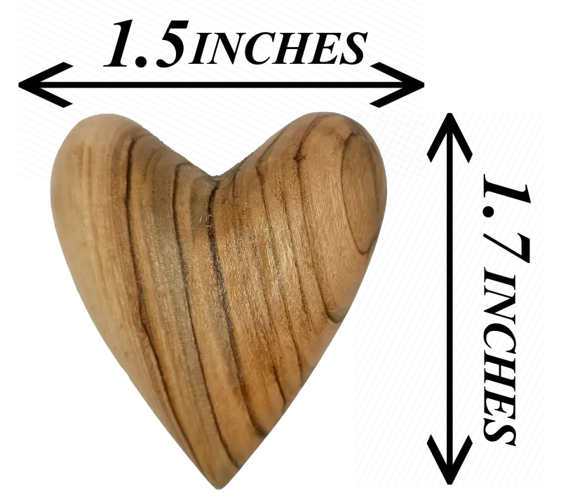 Hand-carved olive wood heart – made in bethlehem (4 sizes available) - 1.7x1.5 inches / 1