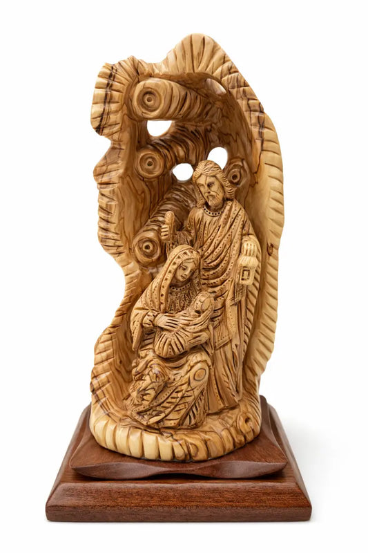 Hand-carved olive wood holy family statue from bethlehem – baby jesus virgin mary & saint joseph large christian