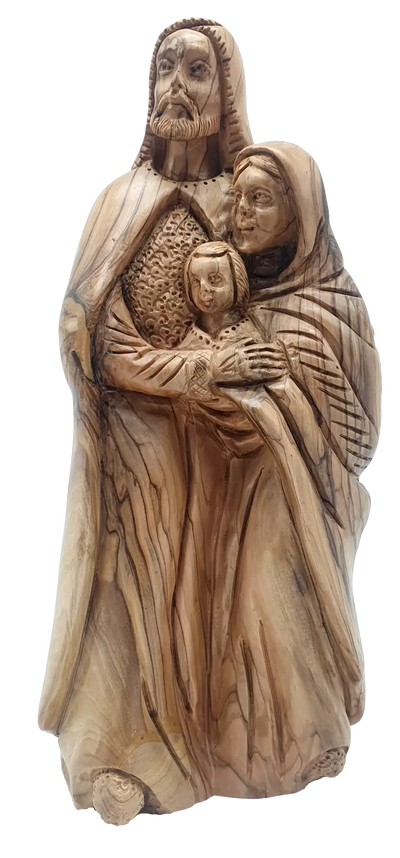 Hand carved olive wood holy family statue for home decor - figures
