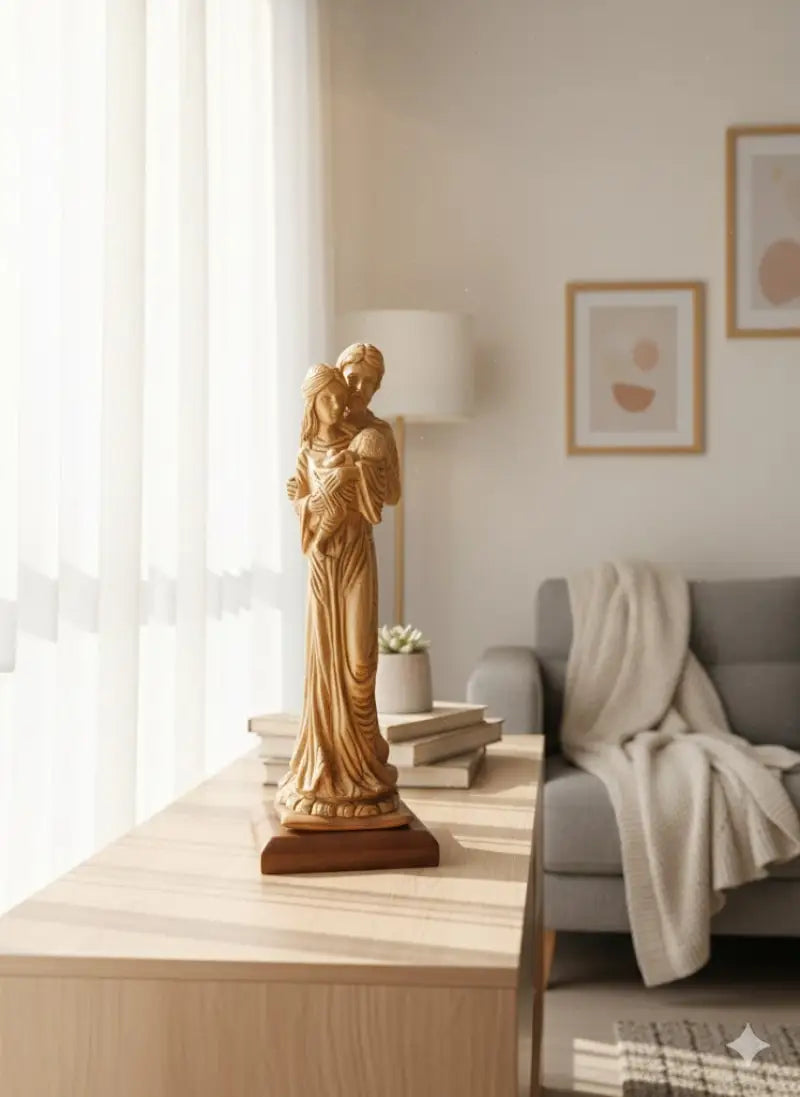 Hand carved olive wood holy family statue – mary joseph & baby jesus | handmade in bethlehem - figures