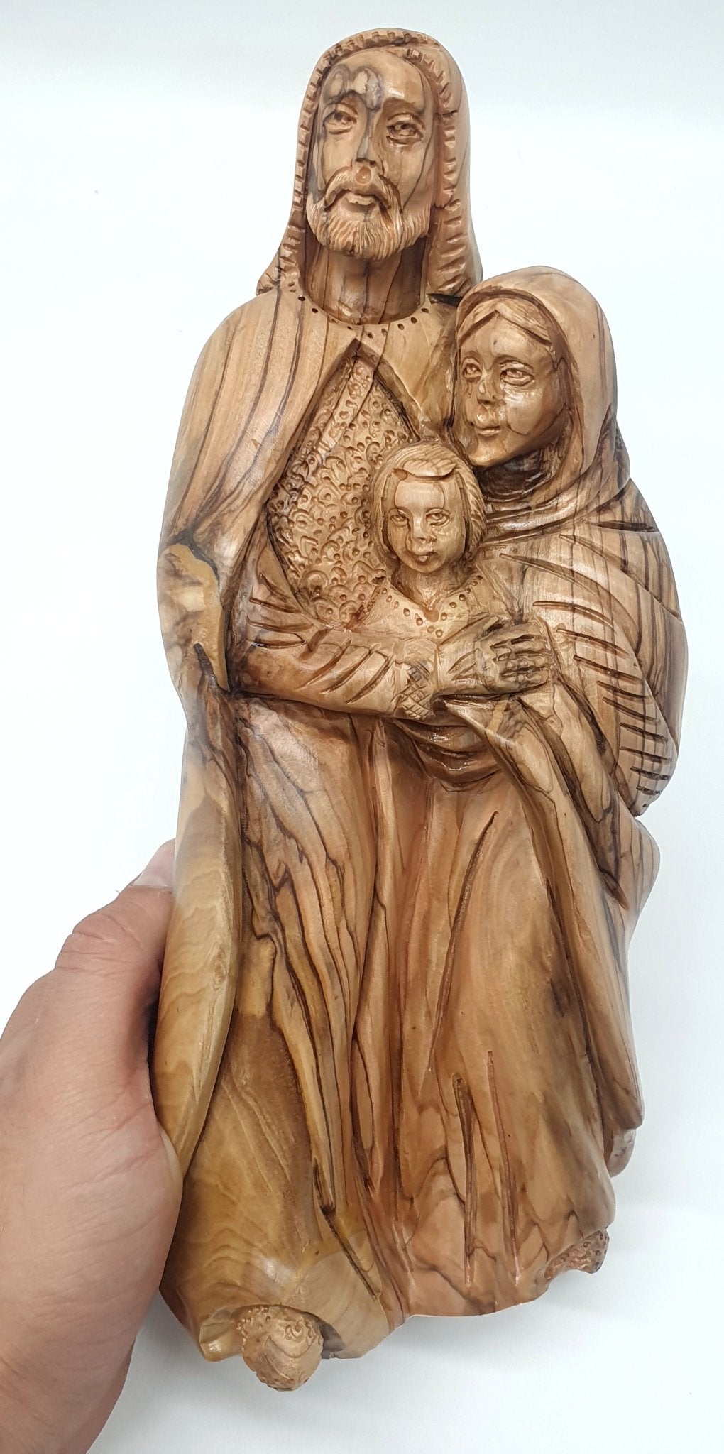 Hand - Carved Olive Wood Holy Family Statue | Premium Quality Religious Figurine - Ideal for Home Decor & Gifts - Zuluf