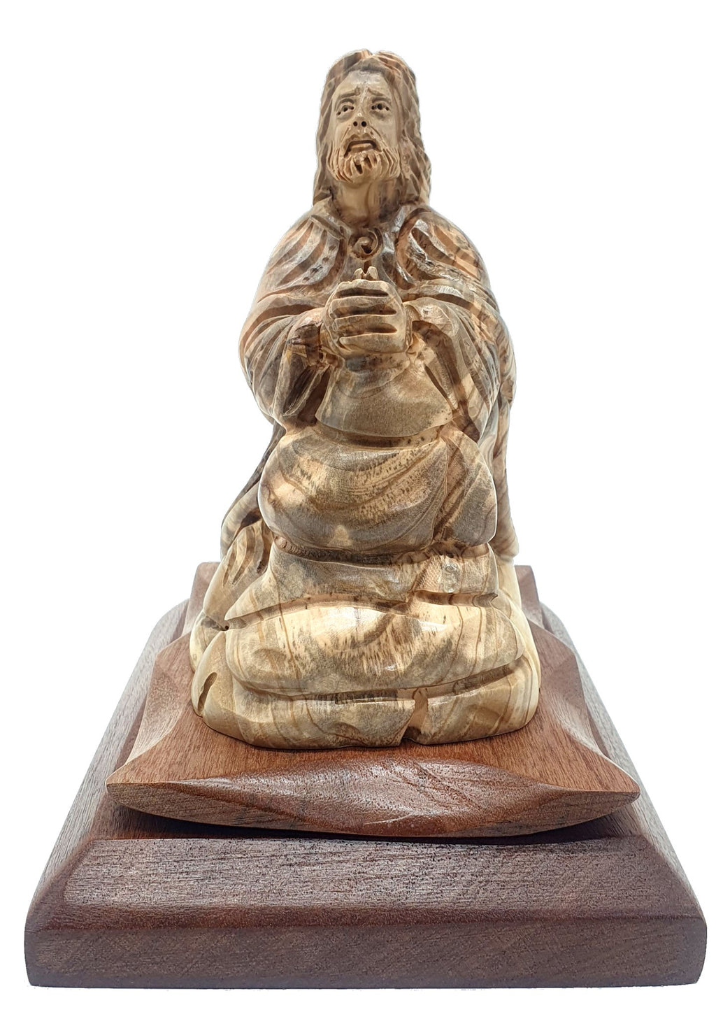 Hand - Carved Olive Wood Jesus in Gethsemane Sculpture - Premium Quality Holy Land Art | Ideal Religious Decor & Gift - Zuluf