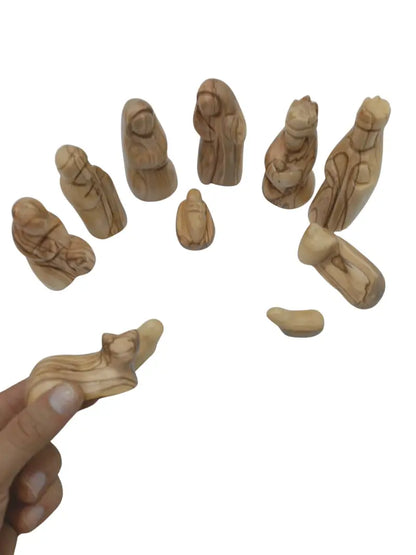 Hand-carved olive wood nativity figurine set – 12-piece holy family christmas scene - nativities