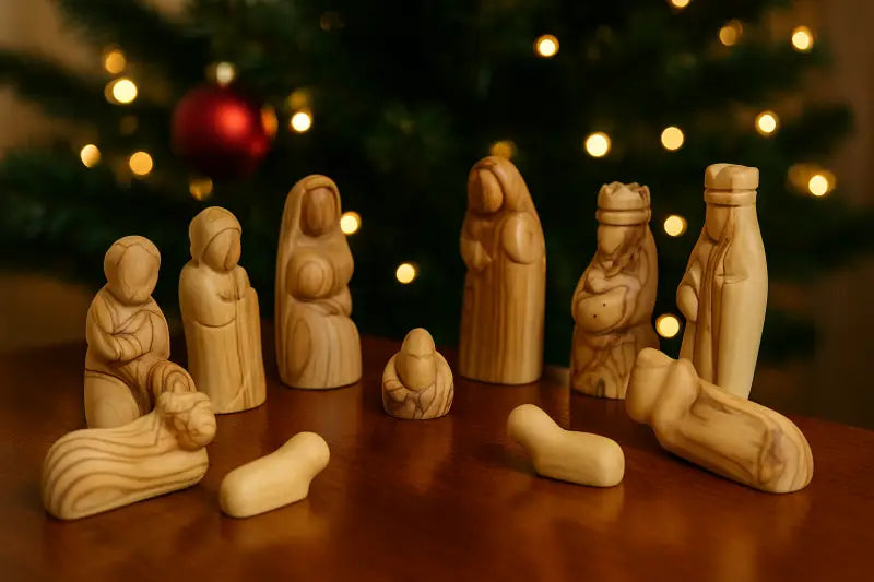 Hand-carved olive wood nativity figurine set – 12-piece holy family christmas scene - nativities