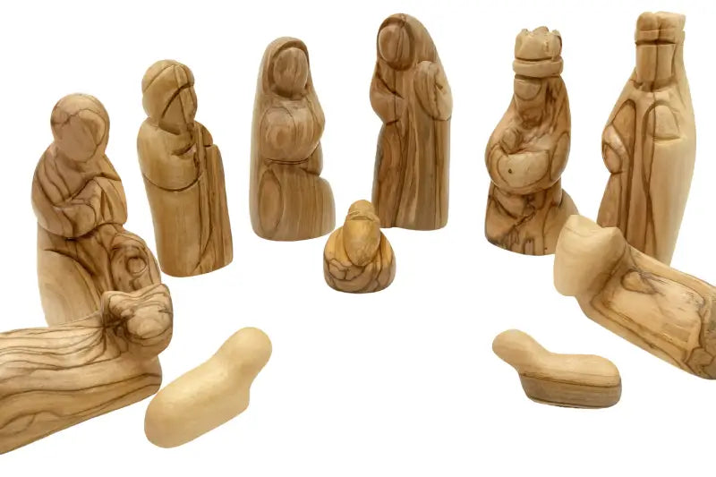 Hand-carved olive wood nativity figurine set – 12-piece holy family christmas scene - nativities